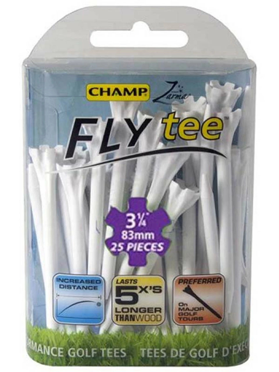 CHAMP Fly Tees 25 Pack 3.25 Inches White