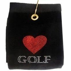 Navika Bling Heart Golf Towel Black
